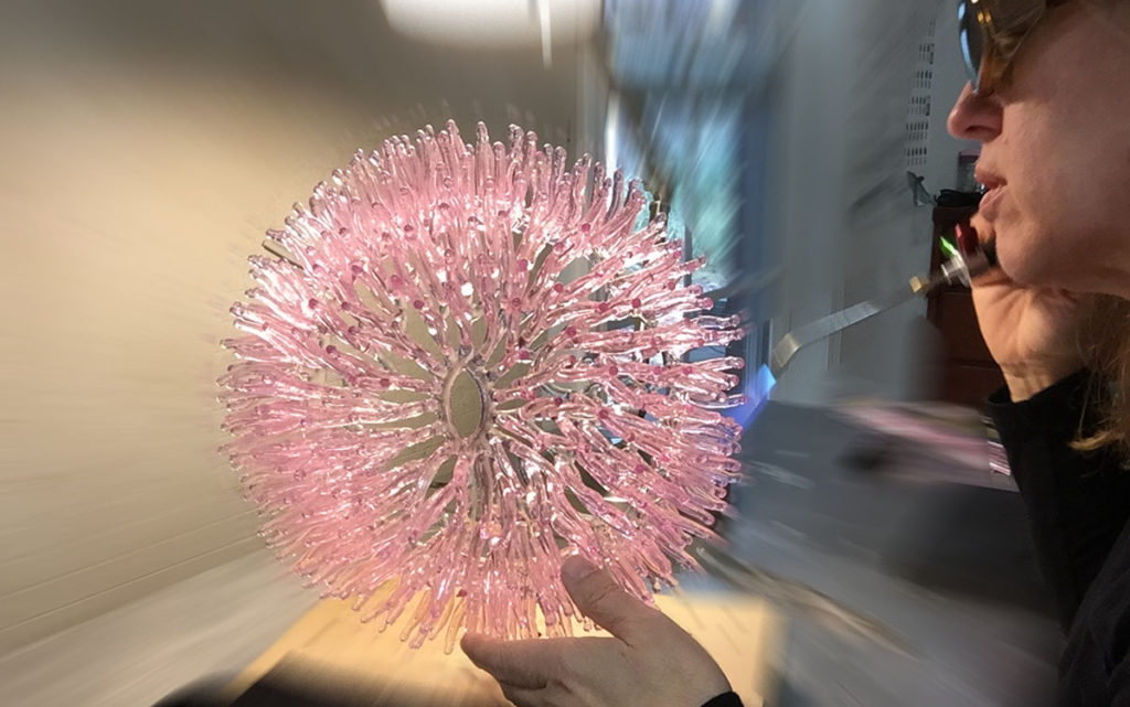 Fusing pink plate glass sculpture